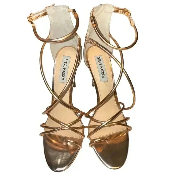 Steve Madden Women’s Satya Metallic Rose Gold‎ Sexy Elegant Strap Stiletto Heel - Picture 1 of 9